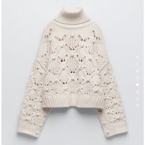 Zara Cream Chunky Knit Turtleneck Sweater